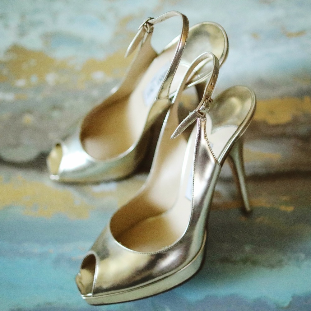 Jimmy Choo metallic leather sling back stilettos
